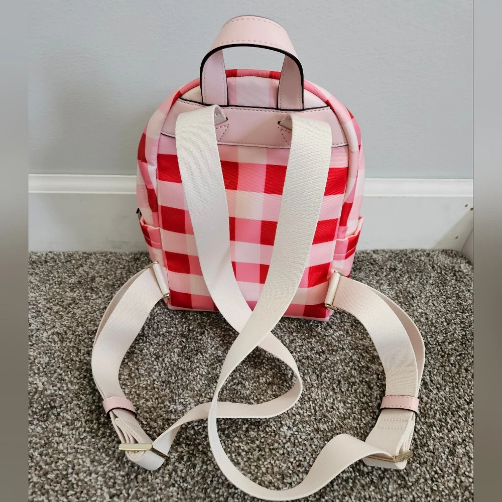 kate spade Pink and Red Gingham Mini Backpack with Pale Pink Straps - Picture 2 of 4